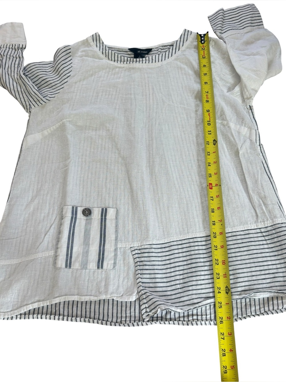 Ali Miles Mixed Print Blouse Top Asymmetrical Hem White Linen Cotton Women Small - Picture 6 of 7